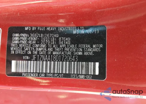 2013 Scion Fr-S из США, поврежденный, VIN JF1ZNAA18D1720643